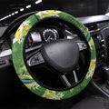 Australia Budgerigars Parakeets Steering Wheel Cover Green And Yellow Bird Seamless Orchids Flowers