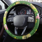 Australia Budgerigars Parakeets Steering Wheel Cover Green And Yellow Bird Seamless Orchids Flowers