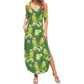 Australia Budgerigars Parakeets Summer Maxi Dress Green And Yellow Bird Seamless Orchids Flowers