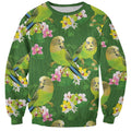 Australia Budgerigars Parakeets Sweatshirt Green And Yellow Bird Seamless Orchids Flowers