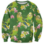 Australia Budgerigars Parakeets Sweatshirt Green And Yellow Bird Seamless Orchids Flowers