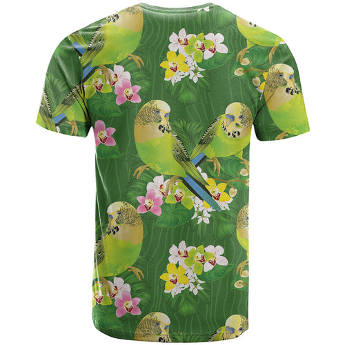 Australia Budgerigars Parakeets T Shirt Green And Yellow Bird Seamless Orchids Flowers