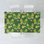 Australia Budgerigars Parakeets Tablecloth Green And Yellow Bird Seamless Orchids Flowers