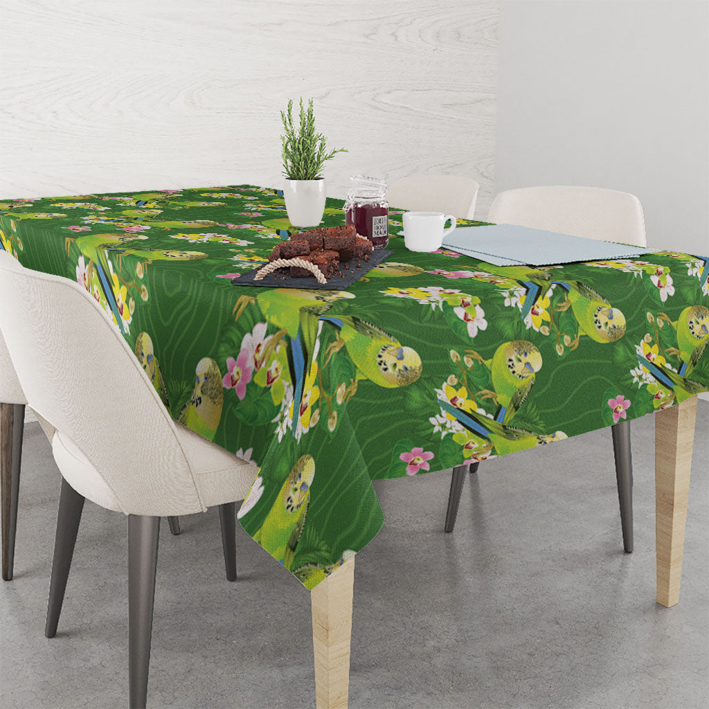 Australia Budgerigars Parakeets Tablecloth Green And Yellow Bird Seamless Orchids Flowers