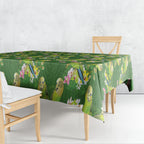 Australia Budgerigars Parakeets Tablecloth Green And Yellow Bird Seamless Orchids Flowers