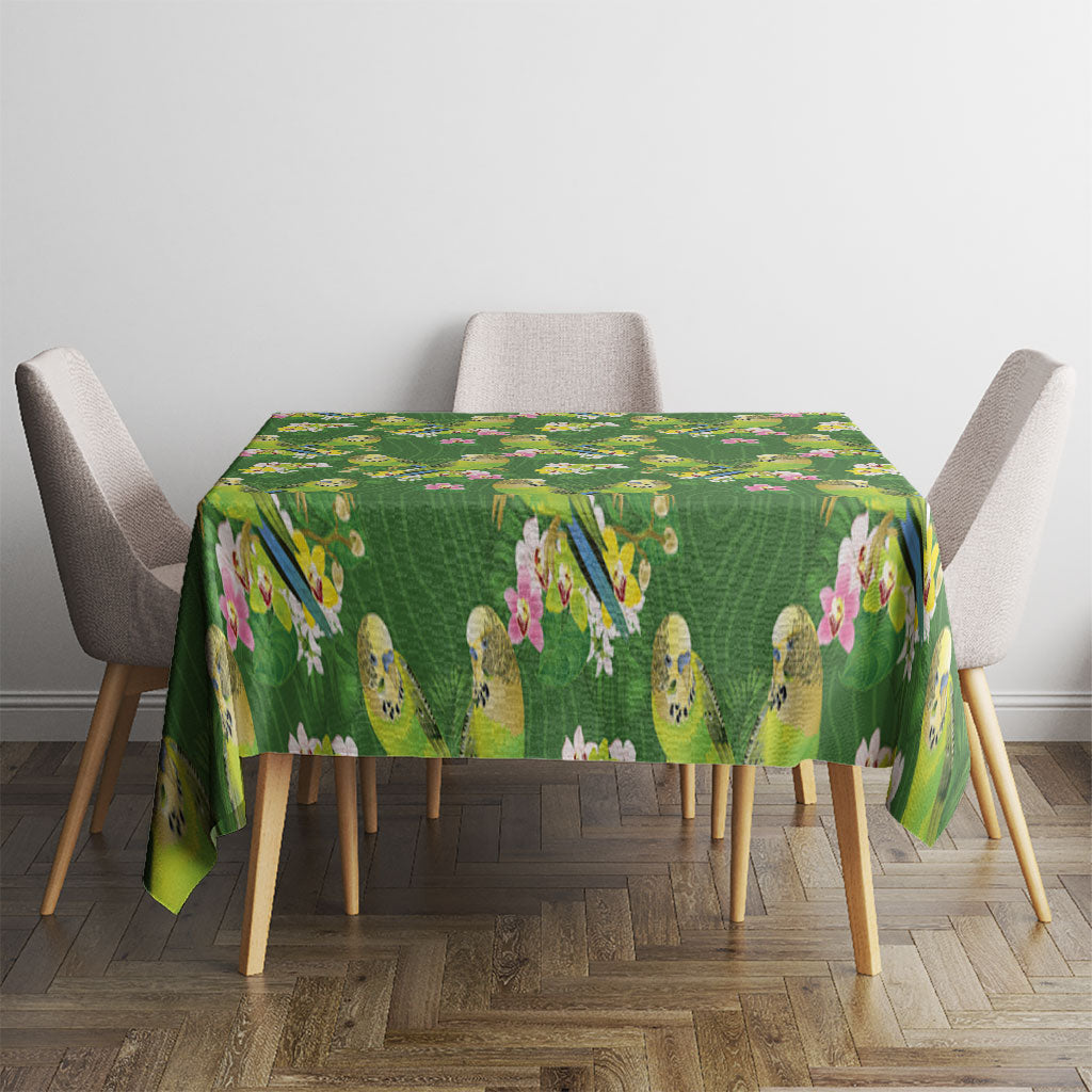 Australia Budgerigars Parakeets Tablecloth Green And Yellow Bird Seamless Orchids Flowers