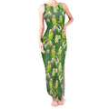 Australia Budgerigars Parakeets Tank Maxi Dress Green And Yellow Bird Seamless Orchids Flowers