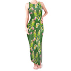 Australia Budgerigars Parakeets Tank Maxi Dress Green And Yellow Bird Seamless Orchids Flowers