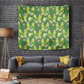 Australia Budgerigars Parakeets Tapestry Green And Yellow Bird Seamless Orchids Flowers