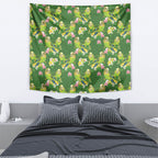 Australia Budgerigars Parakeets Tapestry Green And Yellow Bird Seamless Orchids Flowers