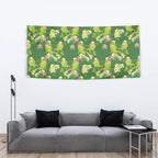 Australia Budgerigars Parakeets Tapestry Green And Yellow Bird Seamless Orchids Flowers