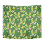 Australia Budgerigars Parakeets Tapestry Green And Yellow Bird Seamless Orchids Flowers