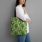 Australia Budgerigars Parakeets Tote Bag Green And Yellow Bird Seamless Orchids Flowers