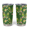Australia Budgerigars Parakeets Tumbler Cup Green And Yellow Bird Seamless Orchids Flowers
