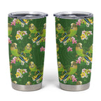 Australia Budgerigars Parakeets Tumbler Cup Green And Yellow Bird Seamless Orchids Flowers