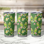 Australia Budgerigars Parakeets Tumbler Cup Green And Yellow Bird Seamless Orchids Flowers