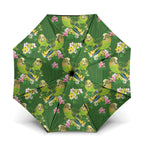 Australia Budgerigars Parakeets Umbrella Green And Yellow Bird Seamless Orchids Flowers