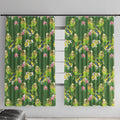 Australia Budgerigars Parakeets Window Curtain Green And Yellow Bird Seamless Orchids Flowers