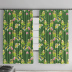 Australia Budgerigars Parakeets Window Curtain Green And Yellow Bird Seamless Orchids Flowers