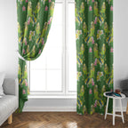 Australia Budgerigars Parakeets Window Curtain Green And Yellow Bird Seamless Orchids Flowers
