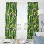 Australia Budgerigars Parakeets Window Curtain Green And Yellow Bird Seamless Orchids Flowers