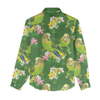 Australia Budgerigars Parakeets Women Casual Shirt Green And Yellow Bird Seamless Orchids Flowers