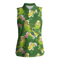 Australia Budgerigars Parakeets Women Sleeveless Polo Shirt Green And Yellow Bird Seamless Orchids Flowers