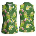 Australia Budgerigars Parakeets Women Sleeveless Polo Shirt Green And Yellow Bird Seamless Orchids Flowers