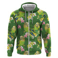 Australia Budgerigars Parakeets Zip Hoodie Green And Yellow Bird Seamless Orchids Flowers