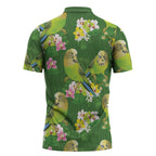 Australia Budgerigars Parakeets Zipper Polo Shirt Green And Yellow Bird Seamless Orchids Flowers