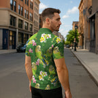 Australia Budgerigars Parakeets Zipper Polo Shirt Green And Yellow Bird Seamless Orchids Flowers