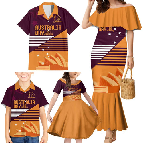 NRL Broncos Australia Day Custom Family Matching Mermaid Dress and Hawaiian Shirt Sydney Opera House Style