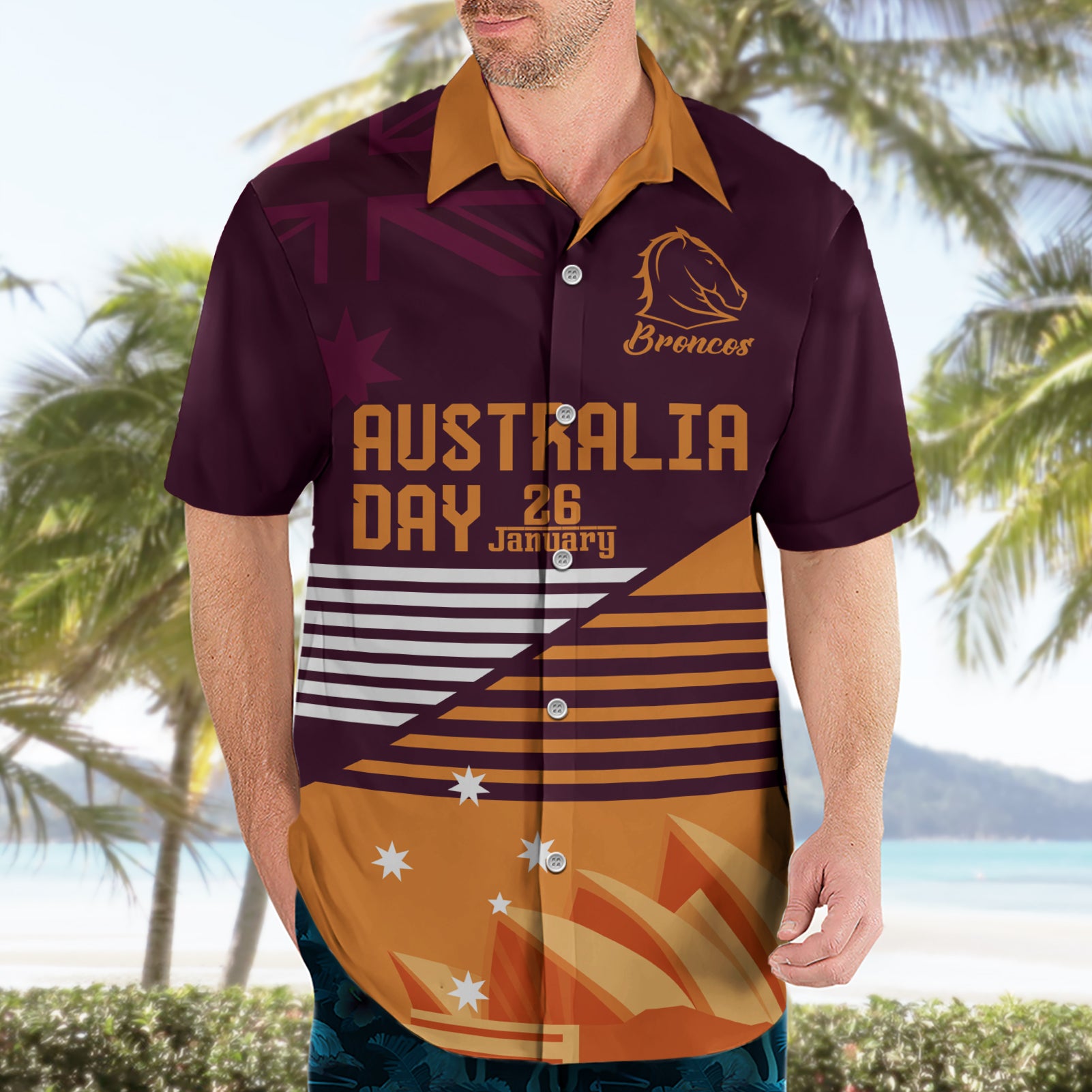 NRL Broncos Australia Day Custom Hawaiian Shirt Sydney Opera House Style