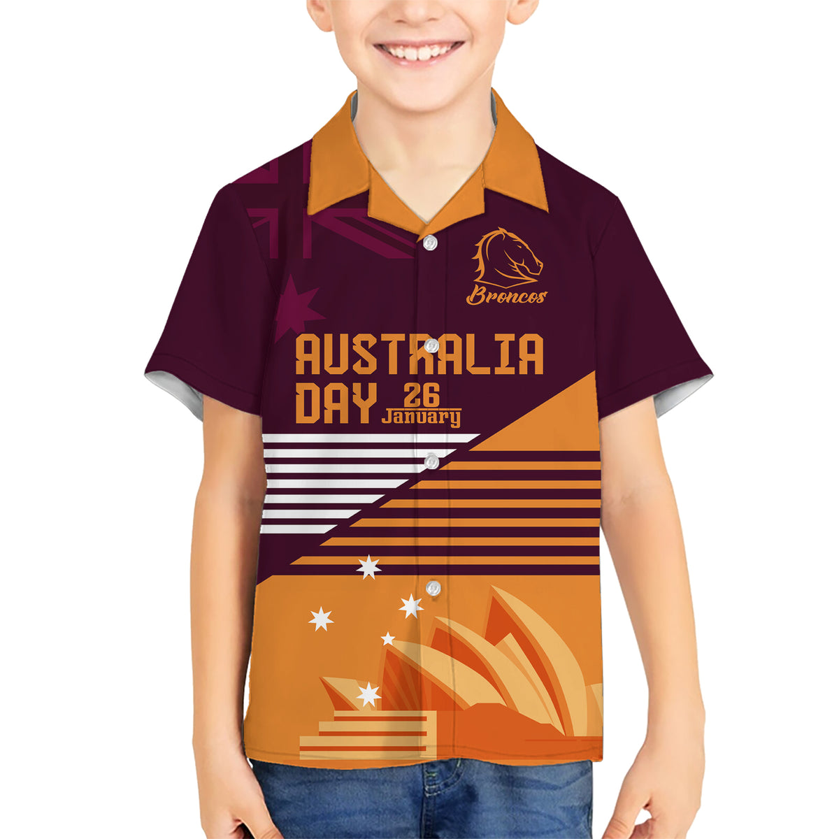 NRL Broncos Australia Day Custom Kid Hawaiian Shirt Sydney Opera House Style