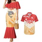 NRL Dolphins Australia Day Custom Couples Matching Mermaid Dress and Hawaiian Shirt Sydney Opera House Style