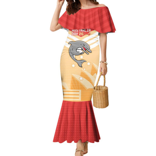 NRL Dolphins Australia Day Custom Family Matching Mermaid Dress and Hawaiian Shirt Sydney Opera House Style