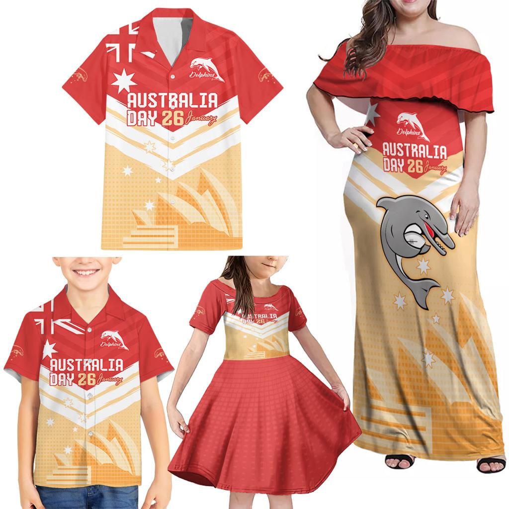 NRL Dolphins Australia Day Custom Family Matching Off Shoulder Maxi Dress and Hawaiian Shirt Sydney Opera House Style