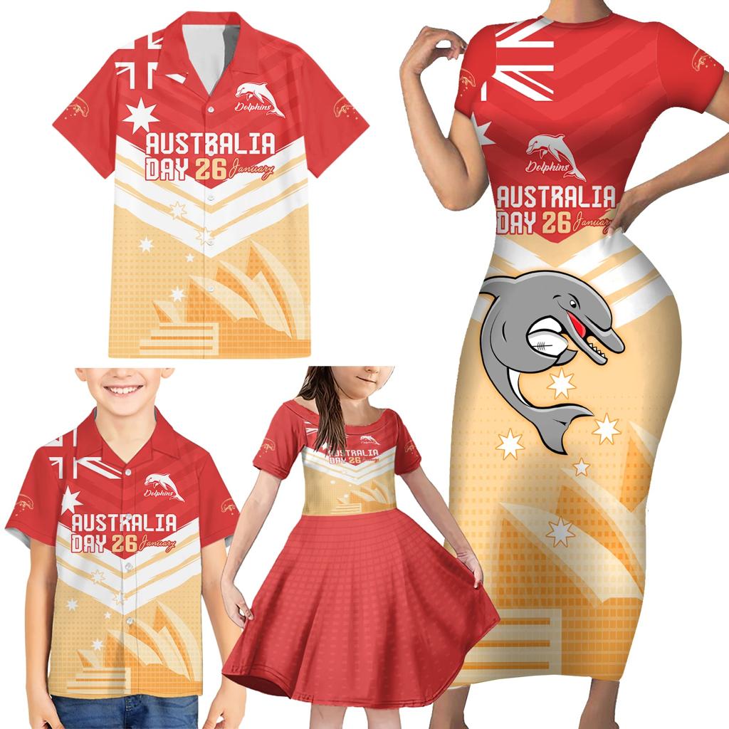 NRL Dolphins Australia Day Custom Family Matching Short Sleeve Bodycon Dress and Hawaiian Shirt Sydney Opera House Style