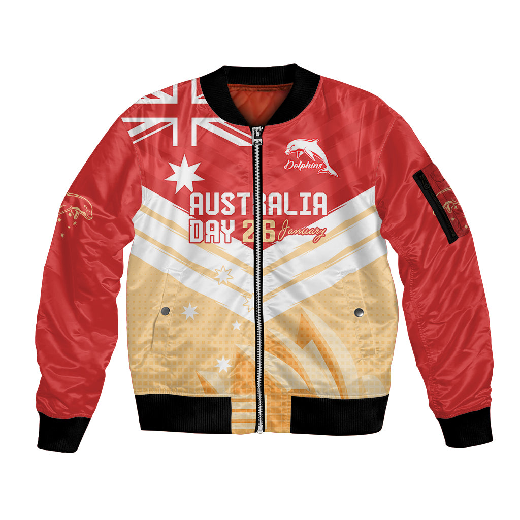 NRL Dolphins Australia Day Custom Sleeve Zip Bomber Jacket Sydney Opera House Style