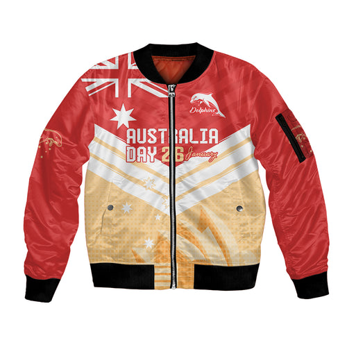 NRL Dolphins Australia Day Custom Sleeve Zip Bomber Jacket Sydney Opera House Style