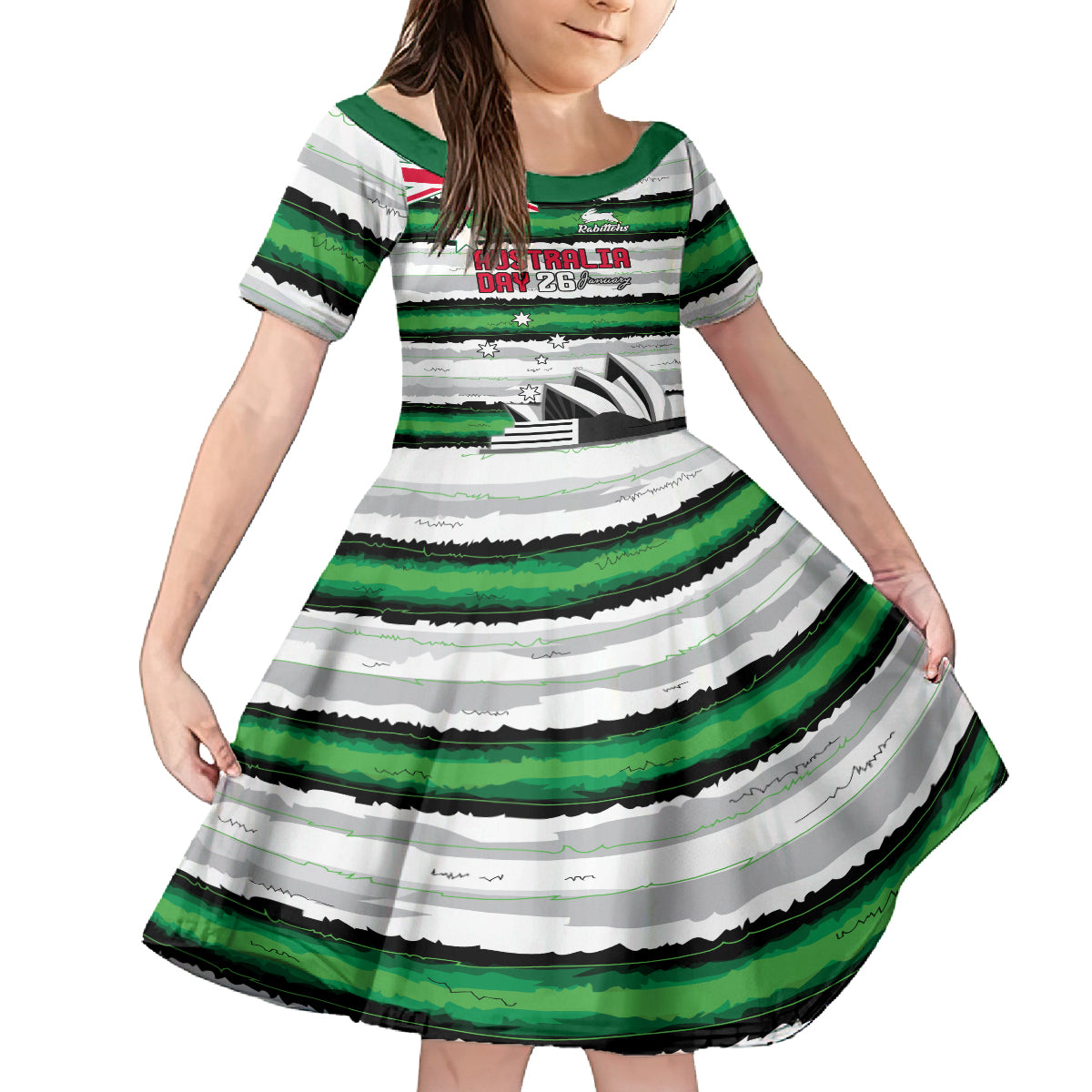 NRL Rabittohs Australia Day Custom Kid Short Sleeve Dress Sydney Opera House Glory Glory