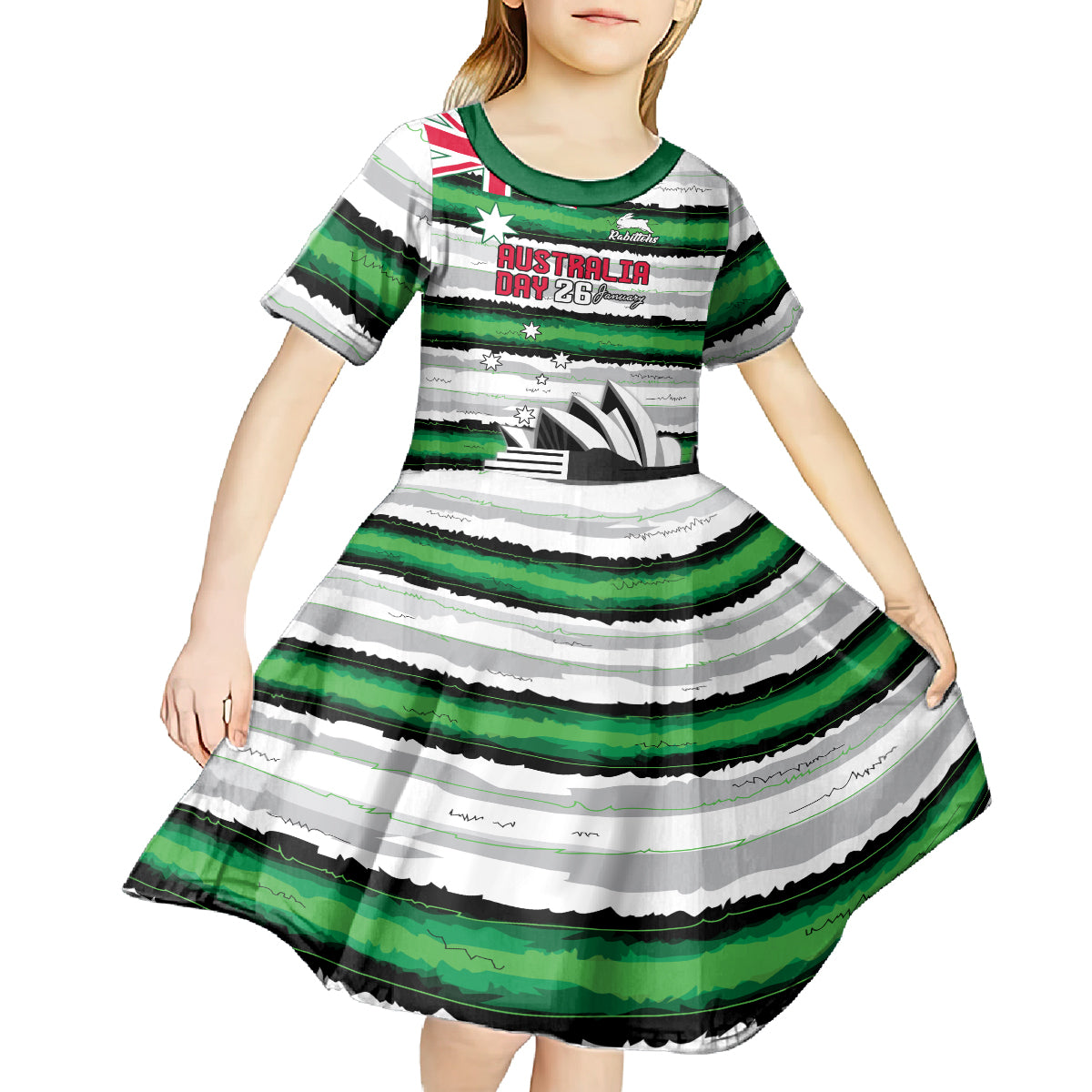 NRL Rabittohs Australia Day Custom Kid Short Sleeve Dress Sydney Opera House Glory Glory