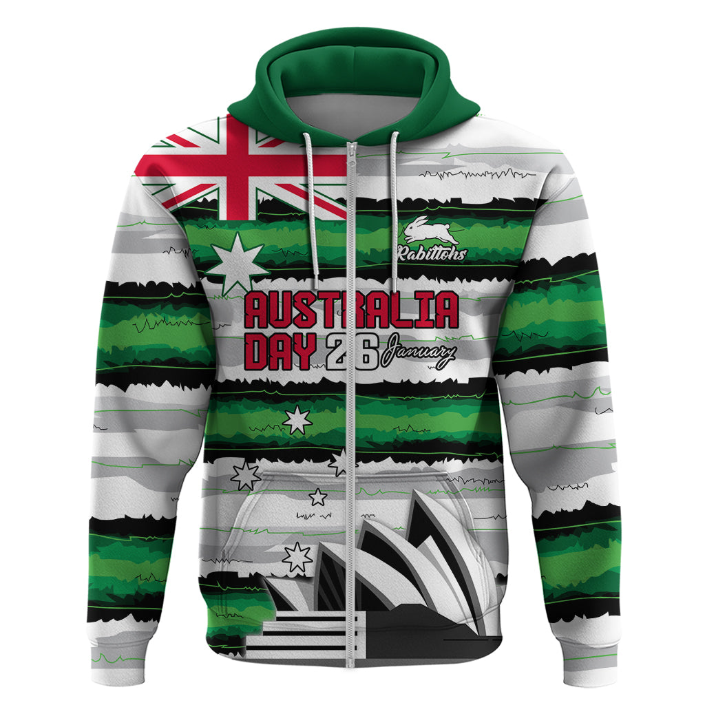 NRL Rabittohs Australia Day Custom Zip Hoodie Sydney Opera House Glory Glory