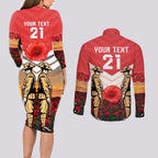 Custom Dolphins Rugby ANZAC Day Couples Matching Long Sleeve Bodycon Dress and Long Sleeve Button Shirt Soldiers Poppy Field 2024
