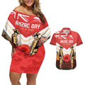 Custom Dolphins Rugby ANZAC Day Couples Matching Off Shoulder Short Dress and Hawaiian Shirt Soldiers Poppy Field 2024
