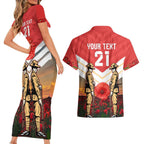 Custom Dolphins Rugby ANZAC Day Couples Matching Short Sleeve Bodycon Dress and Hawaiian Shirt Soldiers Poppy Field 2024