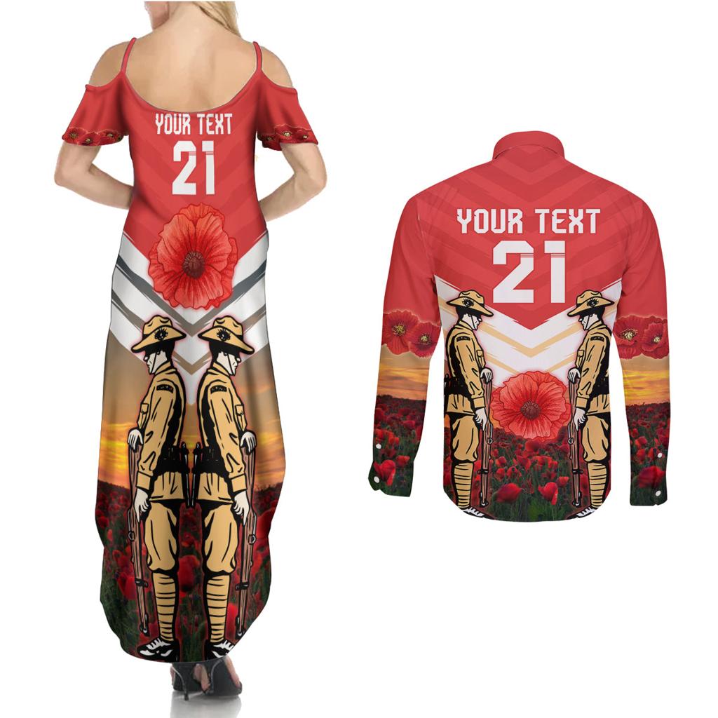 Custom Dolphins Rugby ANZAC Day Couples Matching Summer Maxi Dress and Long Sleeve Button Shirt Soldiers Poppy Field 2024