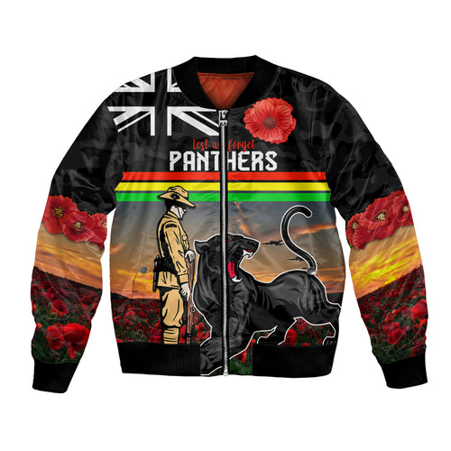 Custom Panthers Rugby ANZAC Day Bomber Jacket Soldiers Poppy Field 2024