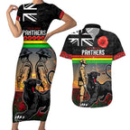 Custom Panthers Rugby ANZAC Day Couples Matching Short Sleeve Bodycon Dress and Hawaiian Shirt Soldiers Poppy Field 2024