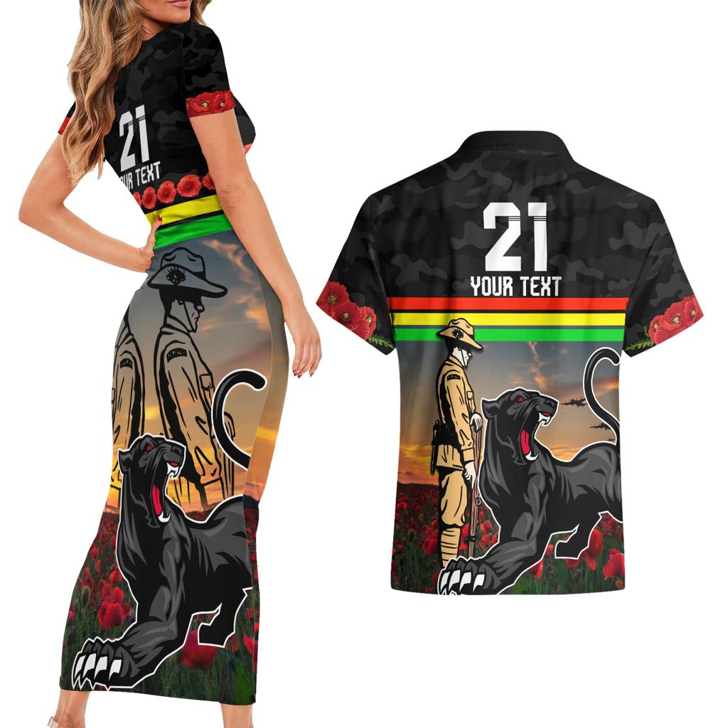 Custom Panthers Rugby ANZAC Day Couples Matching Short Sleeve Bodycon Dress and Hawaiian Shirt Soldiers Poppy Field 2024